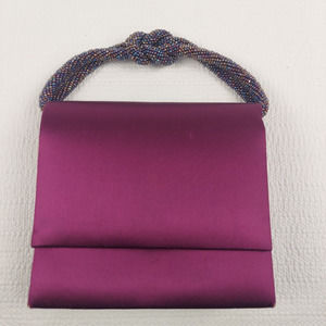Valerie Stevens Satin Seed Bead Evening Bag Clutch Magenta Rainbow